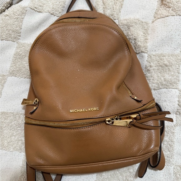Michael Kors Tan Leather Backpack with Gold Accents - Picture 1 of 5